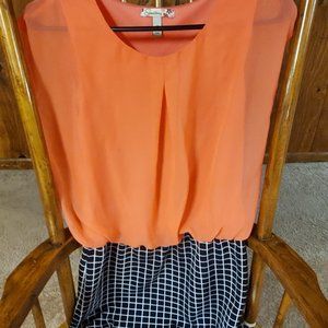 Peach Dress with a Black and White Skirt